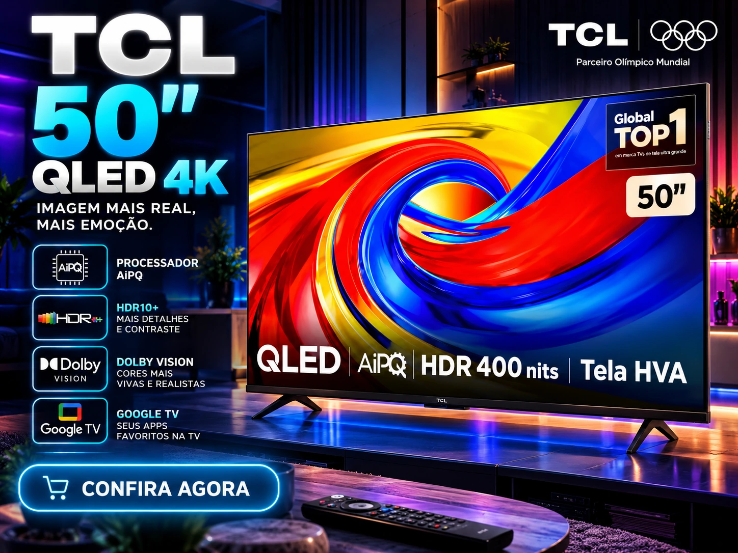 Smart TV TCL 50 Polegadas QLED 4K 50P7L — imagem 3